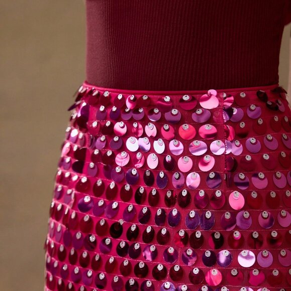 Red Violet Elegant Women's Sequins Zipper Side Skirt - Picture 5 of 6